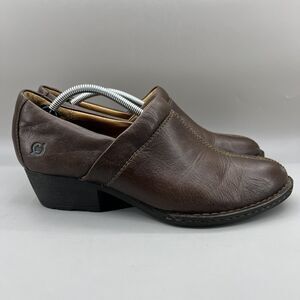 Born Slip On Ankle Clogs Booties Shoes Women Size 9.5 Brown Leather Kinney Mules